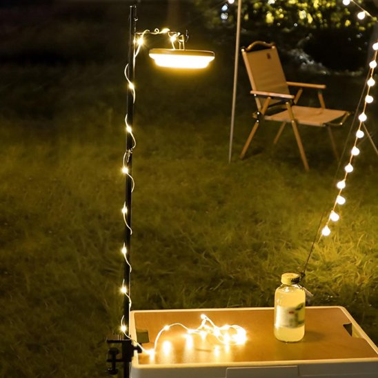 Guirlande lumineuse Design Ambiance lumière chaude allumée fixée sur table camping