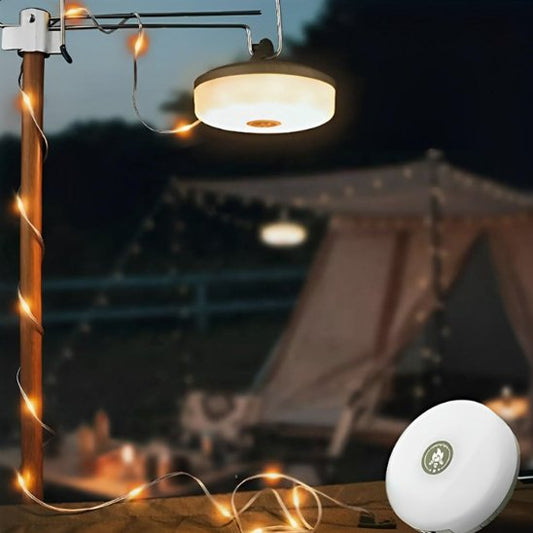 Guirlande lumineuse Design Ambiance lumière chaude allumée dessus table camping