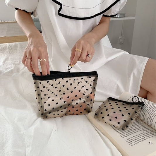 Trousse maquillage - Transparente Coeurs - beige - Rangement innovant
