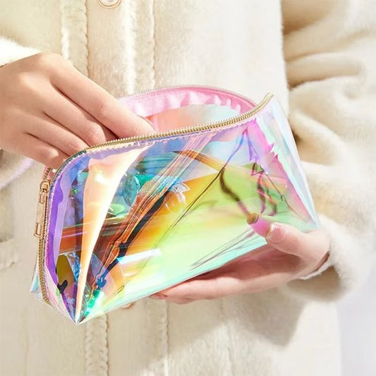 Trousse maquillage - Holographique Iridescente - Rangement innovant - ouverte