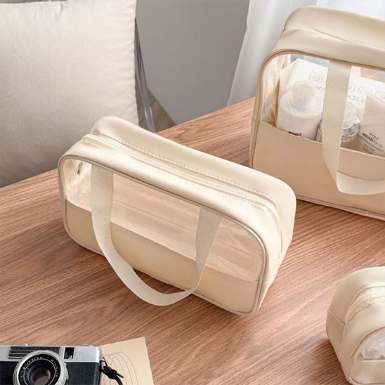 Trousse de toilette - Transparente Voyage - beige - fermée - Rangement innovant