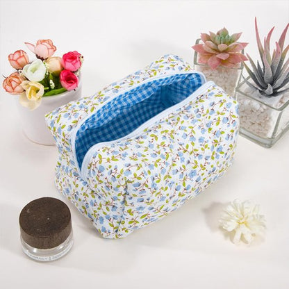Trousse maquillage - fleurie Vintage - rangement innovant - bleu - ouverte 