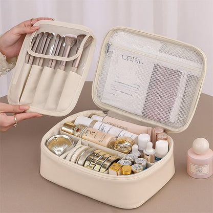 Trousse maquillage - OrganizeChic - Rangement innovant - rose - ouverte et contenant nombreux produits