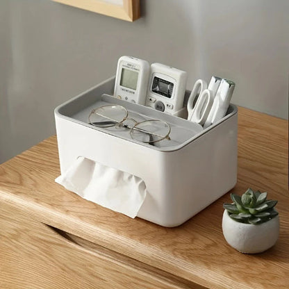 rangement bureau élégant gris posé sur commode côté cactus