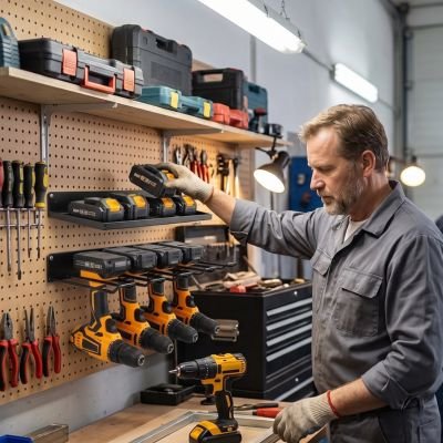 Rangement pour garage fixé au panneau en bois