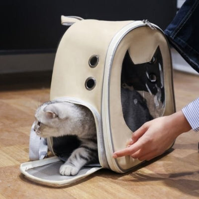 Sac a dos chat beige 
