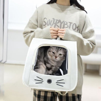 Sac à dos transport Chat blanc porté avec poignée devant
