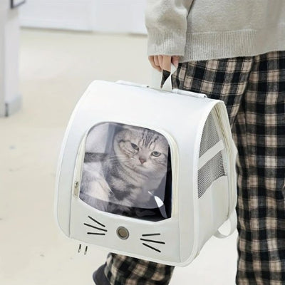 Sac à dos transport Chat blanc porté avec poignée sur le côté