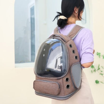 sac a dos chat kaki porté sur dos jeune fille