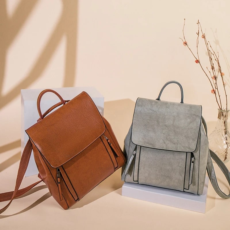 SAC A DOS FEMME - Vintage - Brun - Rangement Innovant