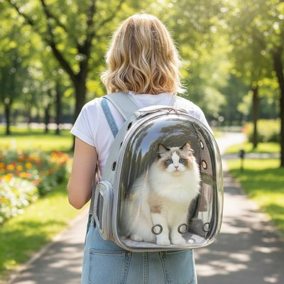 Sac à dos pour Chat gris porté sur le dos