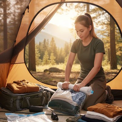 Sac sous vide comprimé sous tente