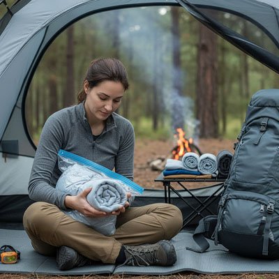 Sac sous vide coprimé dans tente