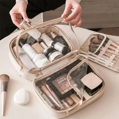Trousse de toilette femme - polyvalente - Beige - Rangement Innovant