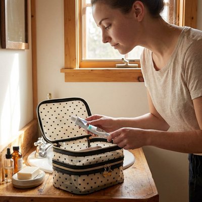 Trousse de toilette femme pratique jaune ouverte