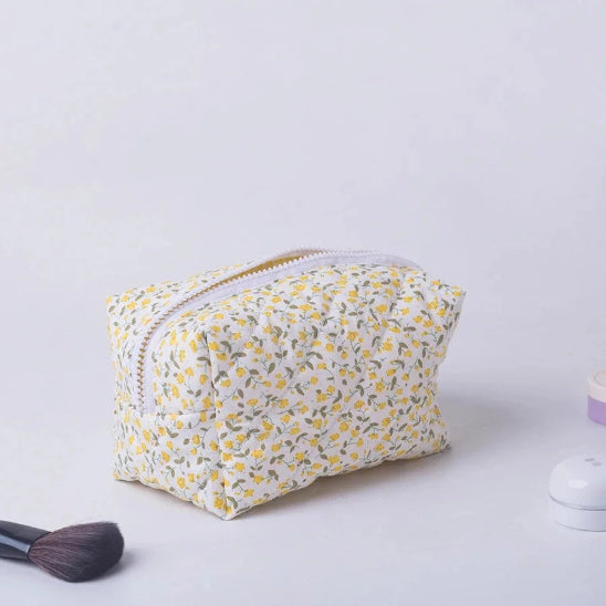 Trousse maquillage - fleurie Vintage - rangement innovant - jaune